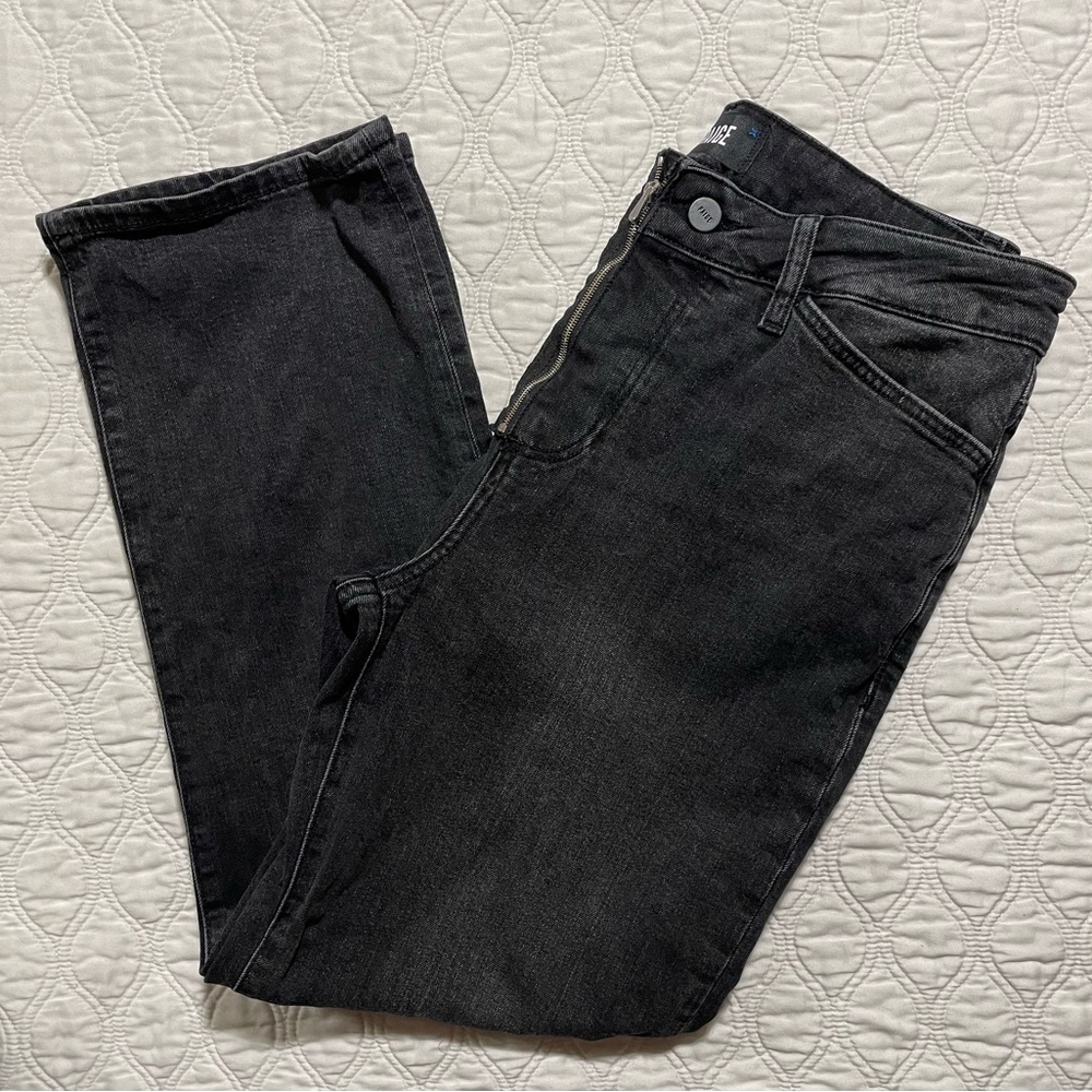 PAIGE -Noella Exposed Zip Crop Relaxed Straight Leg Jeans Black Shore Distressed - Picture 2 of 6